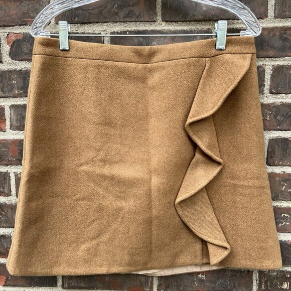 J. Crew Dresses & Skirts - J. CREW Mercantile CAMEL Ruffle-Front Mini Skirt Thanksgiving Blend Lined Sz 10